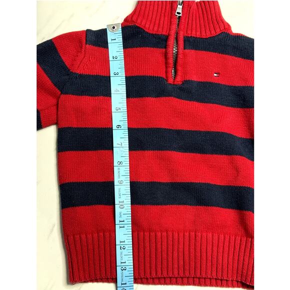 Tommy Hilfiger 1/4 Zip Youth Long Sleeve Sweater Size 4 Red with Black Stripes - Picture 7 of 8